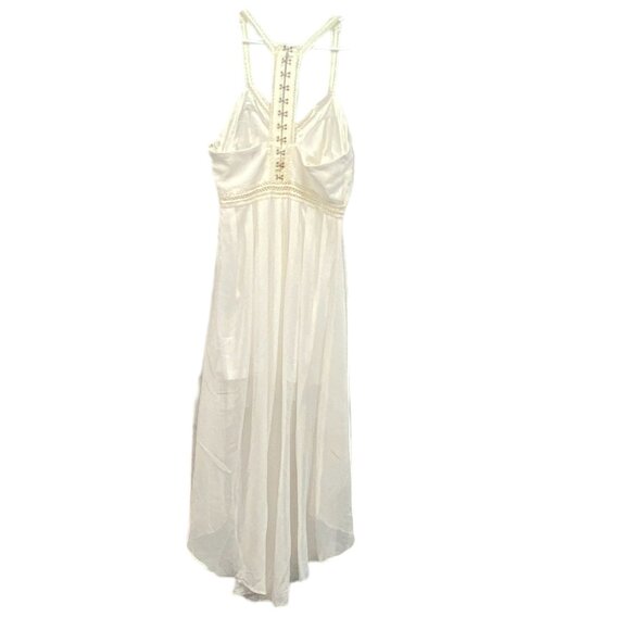 Lulus Racer Back V Neck Lace Waist Hook Eye Closure Lined Hi Low Dress Cream L - Picture 2 of 11